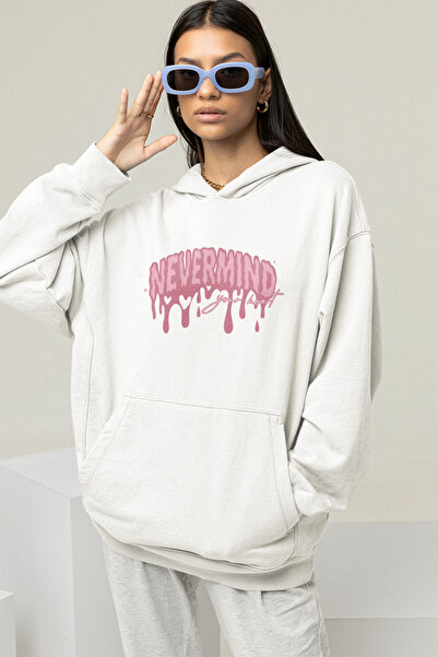 NEVERMIND Φούτερ Unisex oversized Hoodie – Ροζ με τύπωμα με κουκούλα