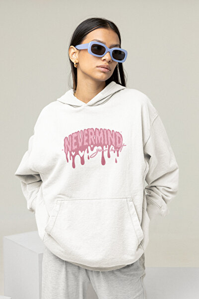 NEVERMIND Φούτερ Unisex oversized Hoodie – Ροζ με τύπωμα με κουκούλα