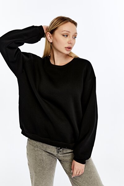 Butik Hanorac de bază pentru femei Fhelıa, negru, cu decolteu rotund, din bum...