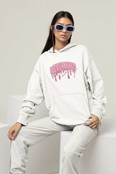 NEVERMIND Φούτερ Unisex oversized Hoodie – Ροζ με τύπωμα με κουκούλα
