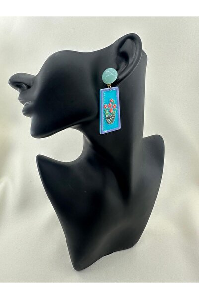 Tudivanyu Aksesuar أقراط متدلية مزخرفة بنقشة زهور مذهبة