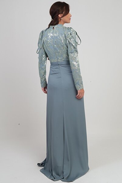 By Saygı Women's Sequin Detailed Skirt with Gathered Lining Chiffon Long Dress