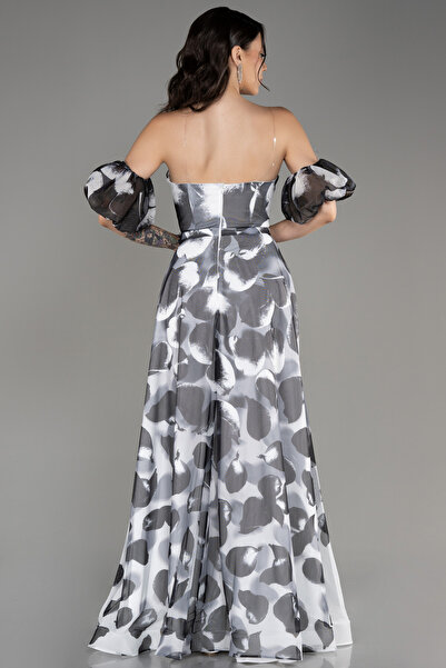 Abiyefon Antrasit Straplez Kol Detay Yırtmaçlı Empirme Uzun Abiye ABU3903