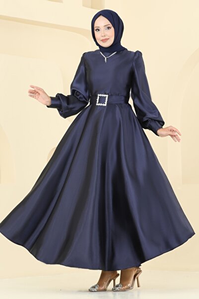 ModaMerve Kemeri Taşlı Saten Abiye ASM2753-MS Laci