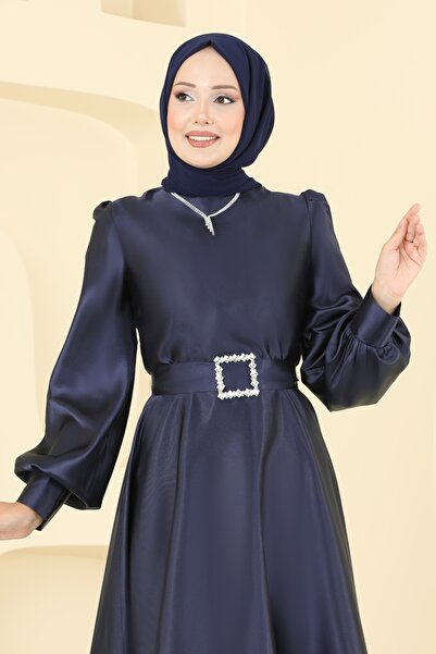ModaMerve Kemeri Taşlı Saten Abiye ASM2753-MS Laci