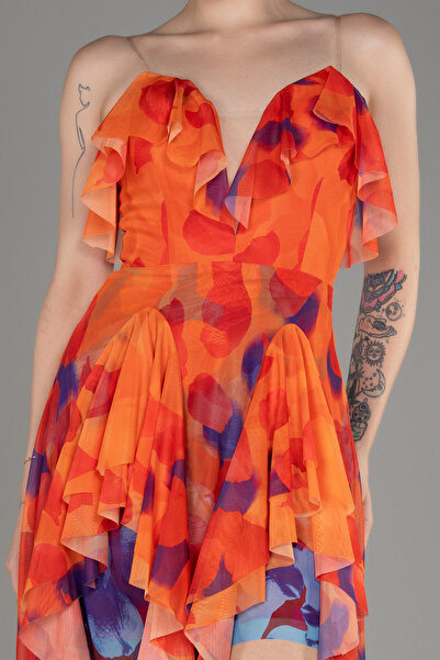 Abiyefon Orange Straplez Bacak Dekolteli Uzun Empirme Abiye ABU3975