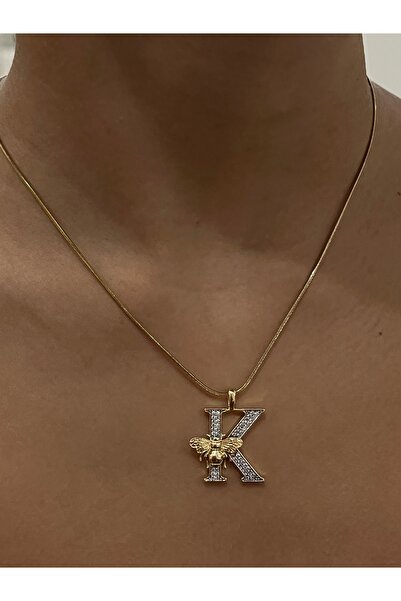 Twinssis Accessories ÇelikArı Motifli Çift Renk Tasarım Harf Kolye