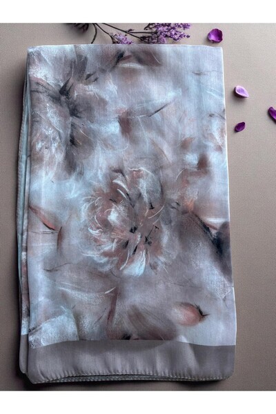 Lavena scarfs Spring Series Floral Pattern Cotton Digital Soft Shawl - Milky Coffee