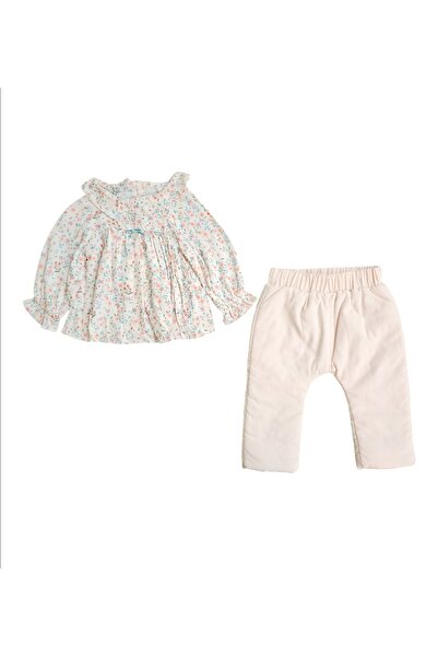 Monna Rosa Çiçek Desenli Pembe Kız Bebek 2'Li Takım
