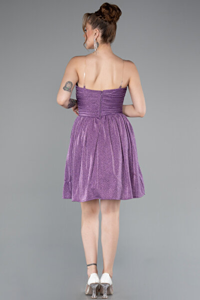 Abiyefon Lila Straplez Kısa Simli Davet Elbisesi ABK2349