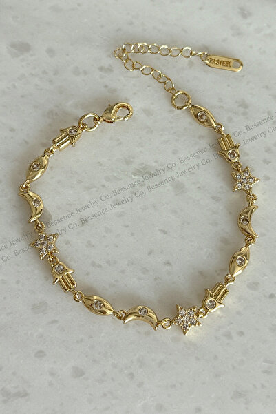 Bessence Jewelry Co FATMA ANA ELİ VE YILDIZ MODEL ÇELİK BİLEKLİK - 17CM + 5 CM AYARLANABİLİR