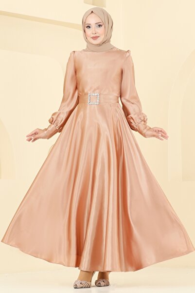 ModaMerve Kemeri Taşlı Saten Abiye ASM2753-MS Vizyon