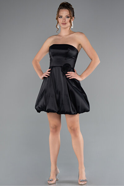 Abiyefon Siyah Straplez Balon Etek Kısa Mezuniyet Elbisesi ABK2360