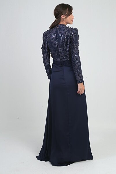 By Saygı Women's Sequin Detailed Skirt with Gathered Lining Chiffon Long Dress