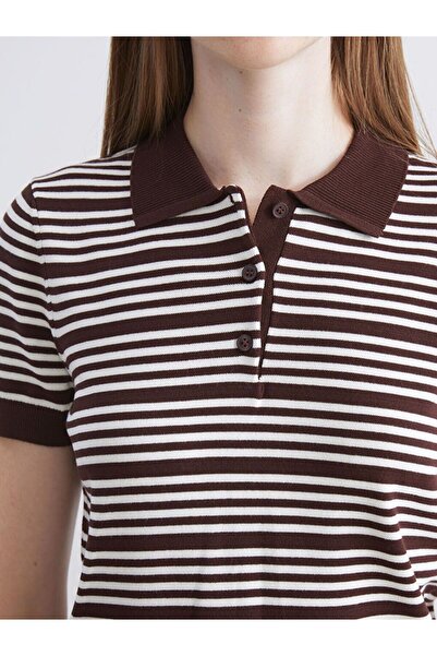 LC Waikiki XSIDE Polo Yaka Çizgili Kadın Triko Kazak