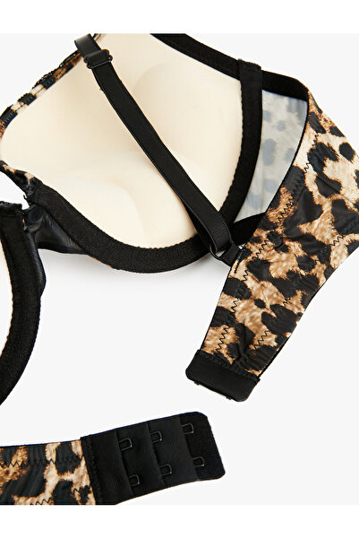 Koton Sutien din satin cu model leopard, cu detalii din dantelă