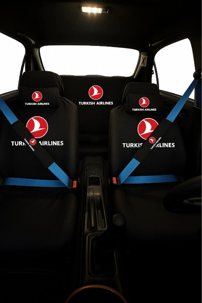 TKY Tasarımı Kendin Yap طقم أغطية مقاعد السيارة المطبوعة من ثاي باسك (8 قطع) (طقم أمامي + خلفي، 2 وسادة للرقبة، 2 غطاء للحزام)