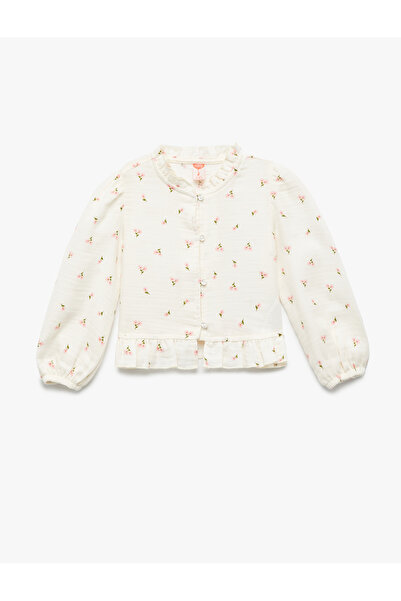 Koton Cotton Crew Neck Ruffled Long Sleeve Floral Blouse