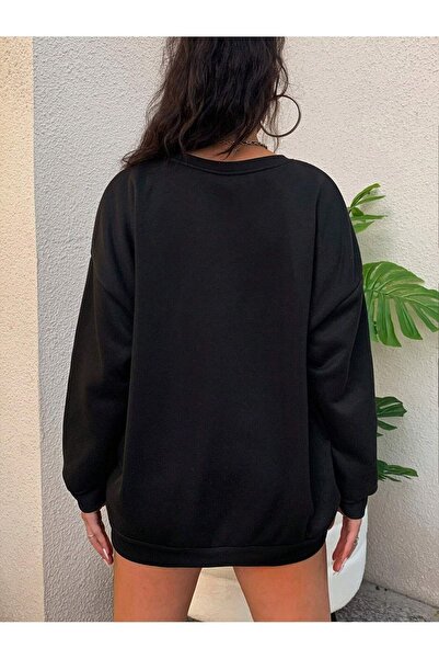 Mythologie Суитшърт Papatya с надпис - черно деколте с голямо оребрено щампа