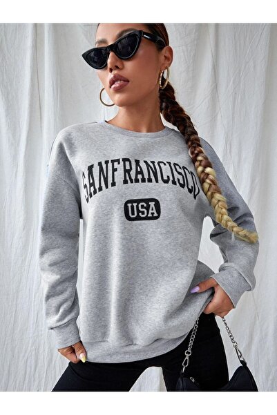 Mythologie Світшот San Francisco Usa - Сірий з принтом Oversize з шардоном та велосипедним коміром