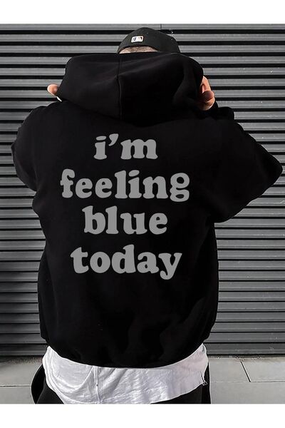 modaberry Μπλε φούτερ Feeling - Μαύρο εμπριμέ κουκούλα με κορδέλα