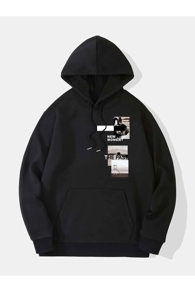 Mythologie Суитшърт New Moment - черна качулка с голяма панделка с принт