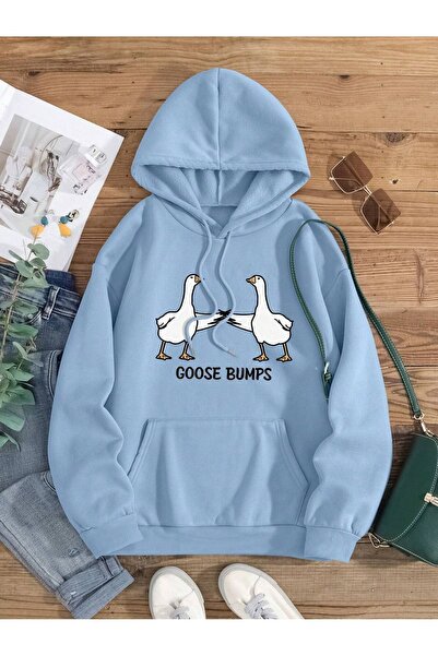 coolart Goose Bumps Ducks Χειμερινό χοντρό φούτερ - Baby Blue printed Oversiz...
