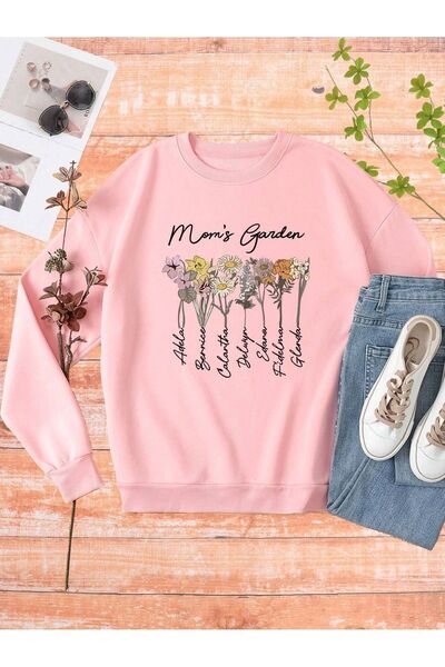 Mythologie Mom's Garden Winter Thick Sweatshirt - Dusty Pink Printed Oversize...