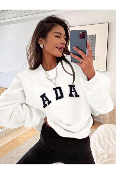 coolart Φούτερ με στάμπα Ada - Λευκό με στάμπα, oversized, με λαιμόκοψη ποδηλ...