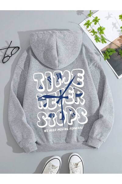 Mythologie Φούτερ Time Never Fails - Γκρι με στάμπα Oversize Hoodie με κουκούλα