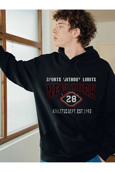 modaberry Φούτερ New York 28 - Μαύρο εμπριμέ κουκούλα με κορδέλα