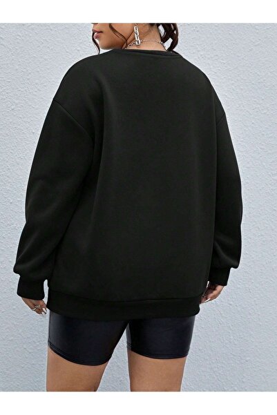 Mythologie Science Sweatshirt - Black Printed Oversize Ruffled Crew Neck