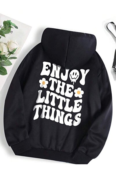Mythologie Насладете се на суитшърт Little Thing - черен суитшърт с качулка с голям размер и принт