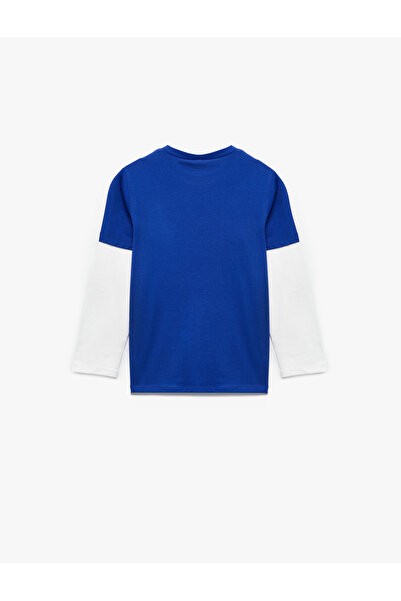 Koton Μπλουζάκι με μακρύ μανίκι με λαιμόκοψη μπάσκετ με στάμπα από βαμβάκι