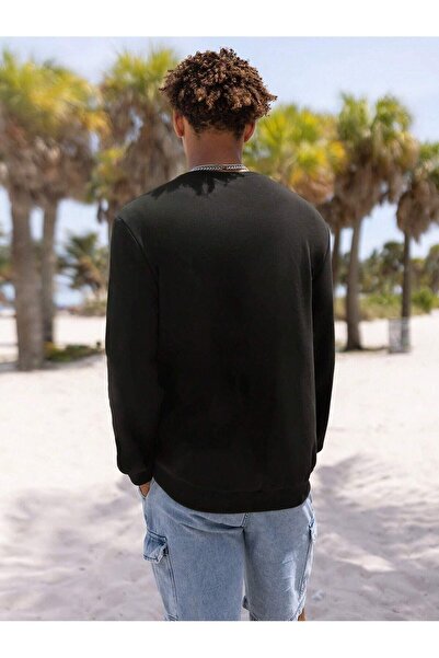 Mythologie Basketball Shot 1976 Sweatshirt - Black Printed Oversize Ribbed Crew Neck