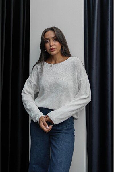 Havoş Ekru Shire Yakası Dikişsiz Triko