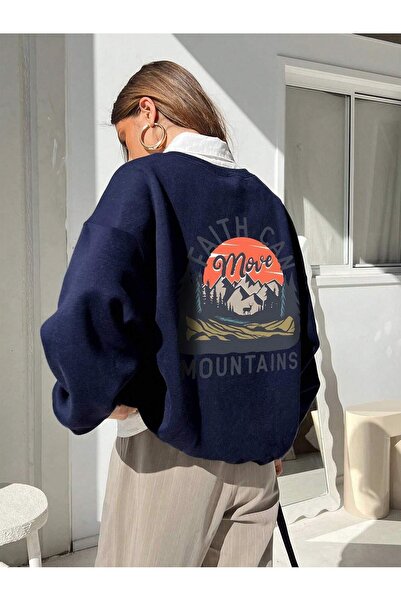 coolart سويت شيرت Mountains Faith Can - رقبة دائرية مضلعة كبيرة الحجم مطبوعة ...