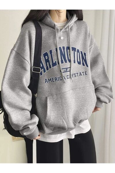 Mythologie Φούτερ Arlington - Γκρι στάμπα Oversize Ribbed Hoodie