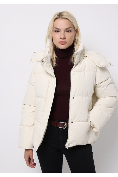 Colin's Regular Fit Hooded Zippered Lined Detachable Hooded Women's Ecru Coat