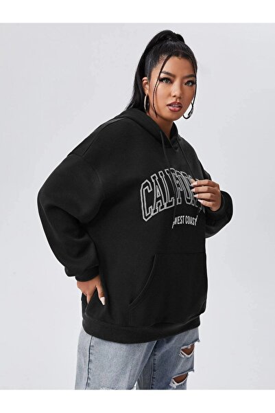 Mythologie California West Coast Winter Thick Sweatshirt - Black Printed Oversize Ribbon Hoodie