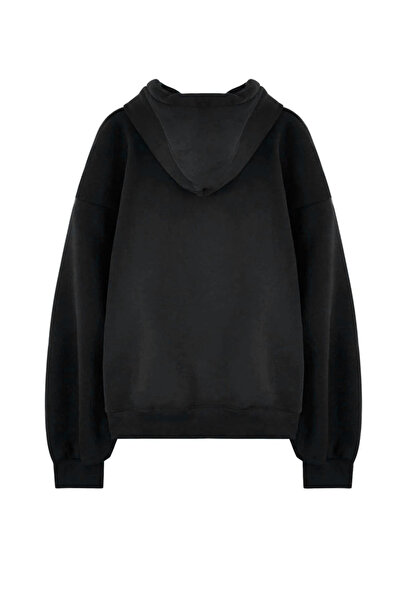 Mythologie Refrfsh Sweatshirt - Black Printed Oversize Hooded Sweatshirt