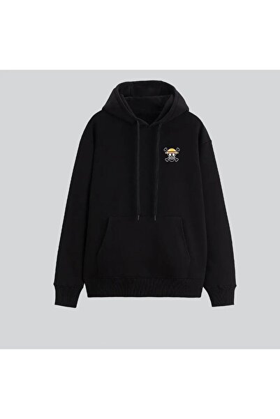 Mythologie Unisex Black Prate King Print Oversize Hooded Sweatshirt