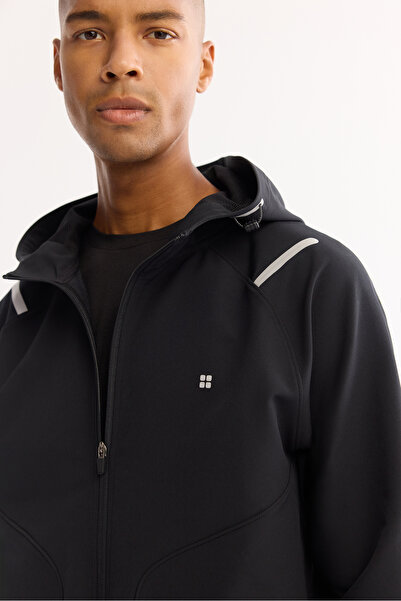 Avva Men's Black Hooded Zippered Bi-Stretch Regular Fit Sweatshirt A52Y1332