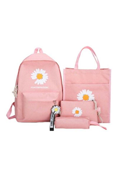 Beauenty مجموعة حقائب مدرسية من 4 قطع وردي/أبيض/أصفر