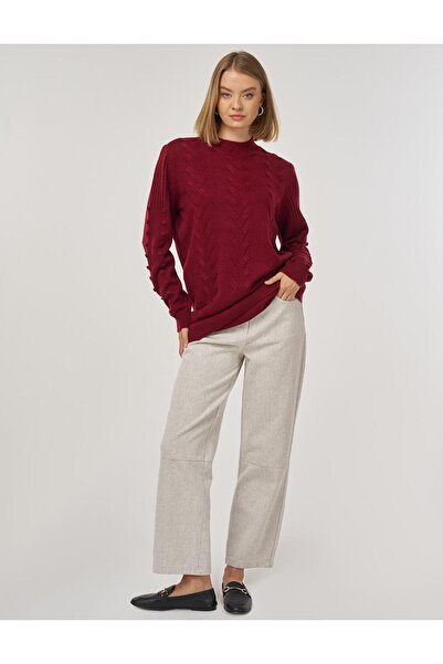 Kayra Hair Braided Knitwear Tunic Dark Burgundy