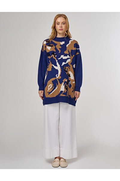 Kayra Abstract Pattern Knitwear Tunic Indigo