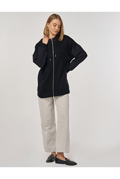 Kayra Knitwear Garnished Relaxed Fit Cardigan Black