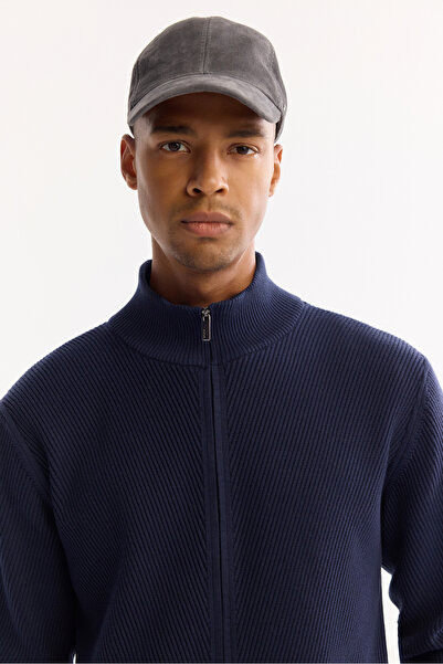 Avva Чоловічий синій кардиган з прямим коміром, застібкою-блискавкою, бавовняною м'якою фактурою та прямим кроєм A52Y5181
