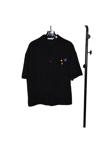 Red Planet Oversized Men’s Short Sleeve Shirt with Embroidery