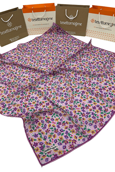 Tesettürnağme Soft Cotton Scarf Tn2008 Floral Pattern Lilac-Green-Mustard-10